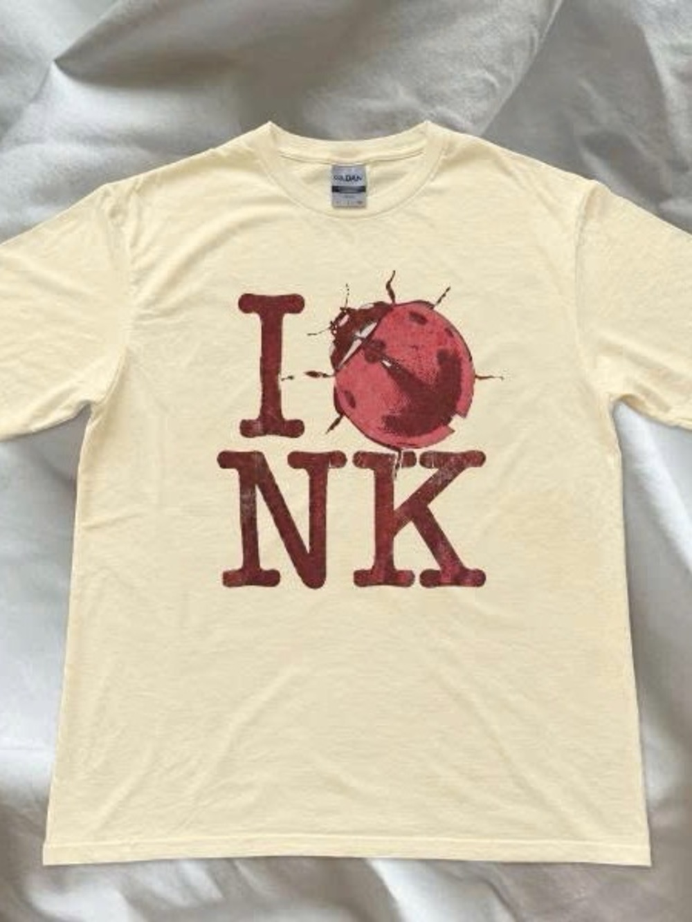 Gildan Cream Short Sleeve Tee with Red Graphic "I ♥ NK"